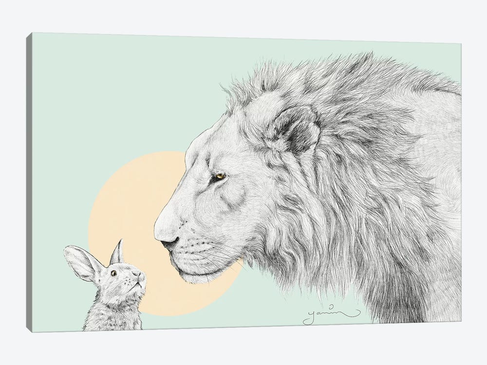 Lion And Bunny by Yanin Ruibal 1-piece Canvas Artwork