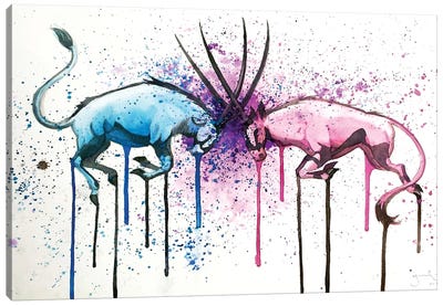 Oryx Fight Canvas Art Print - Antelope Art