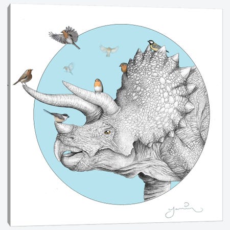 Triceratops And Birdies Canvas Print #YAR26} by Yanin Ruibal Canvas Art