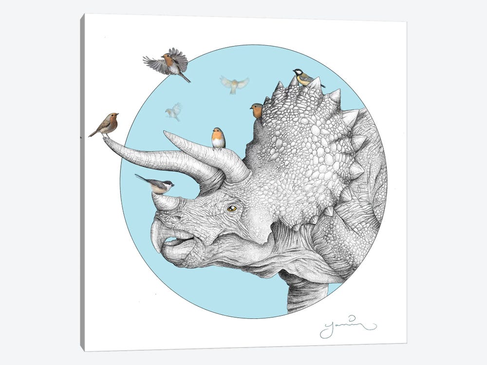 Triceratops And Birdies by Yanin Ruibal 1-piece Canvas Wall Art