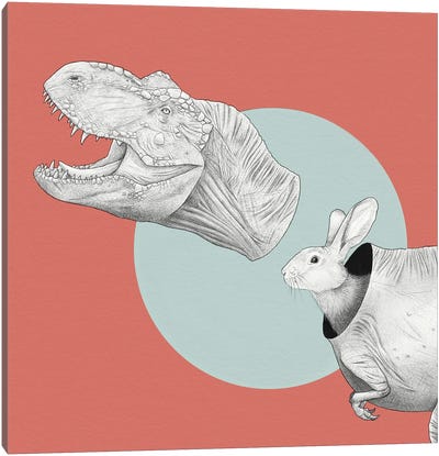 T-Rex N Bunny Canvas Art Print - Tyrannosaurus Rex Art