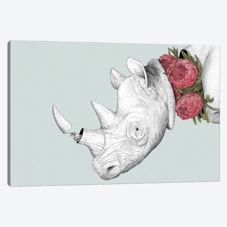 Rhino And Proteas Canvas Print #YAR52} by Yanin Ruibal Canvas Art