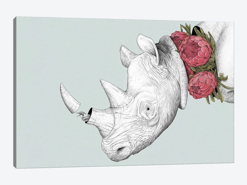 Rhino And Proteas by Yanin Ruibal 1-piece Art Print
