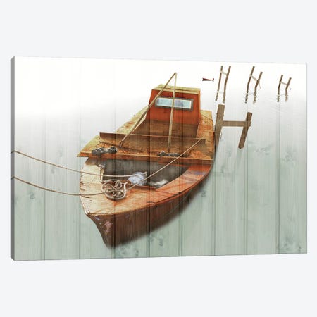 Boat With Textured Wood Look III Canvas Print #YBM15} by Ynon Mabat Canvas Wall Art