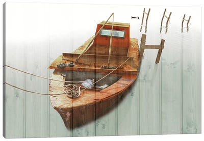 Boat With Textured Wood Look III Canvas Art Print