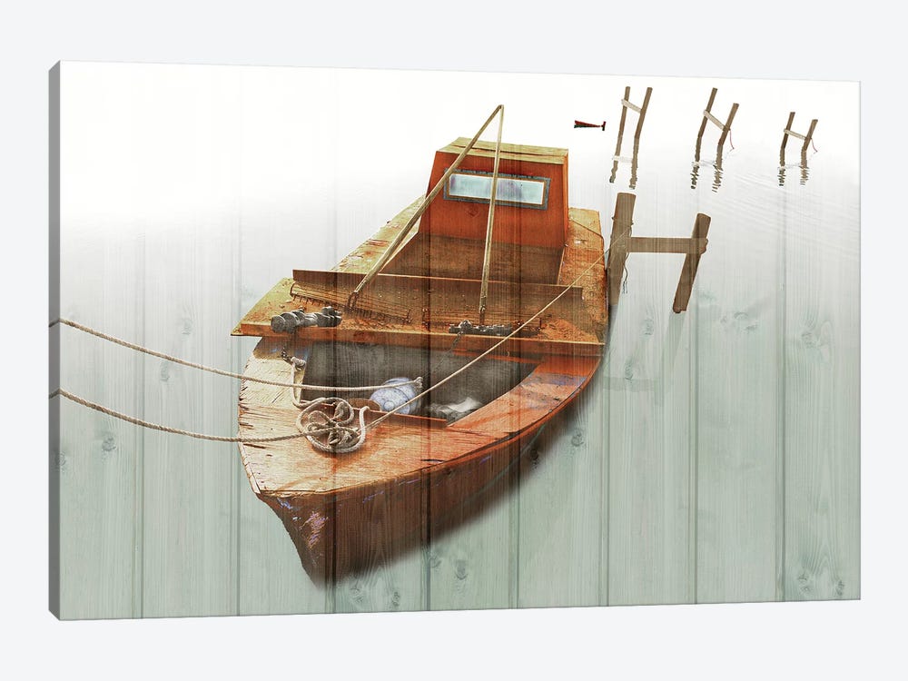 Boat With Textured Wood Look III by Ynon Mabat 1-piece Canvas Print