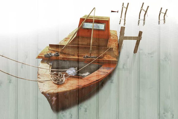 Ynon Mabat: Boat With Textured Wood Look III by Ynon Mabat