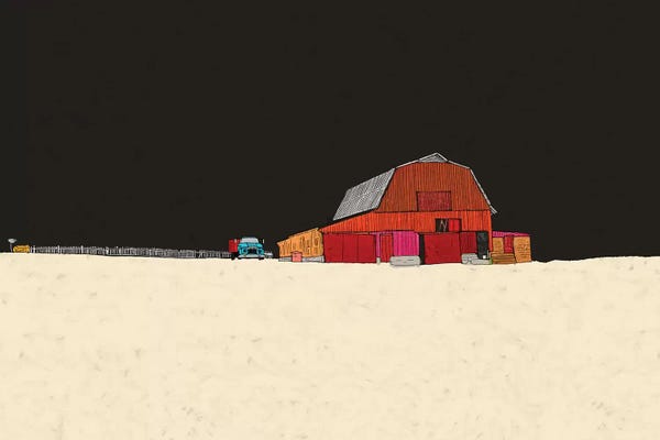 Ynon Mabat: Farmhouse At Night by Ynon Mabat