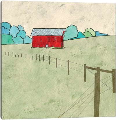 Little Red Barn Canvas Art Print - Cream Art