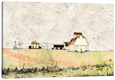 White Barn In The Field Canvas Art Print - Barns