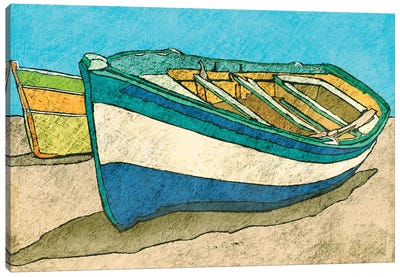 Blue Rowboat Canvas Art Print - Kids Nautical Art