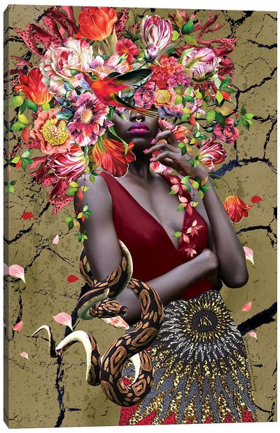 Mother Nature-Woman In Bloom Canvas Art Print - Floral Portrait Art