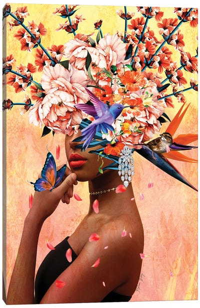 Luxurious - Women In Bloom Canvas Art Print - Floral Portrait Art