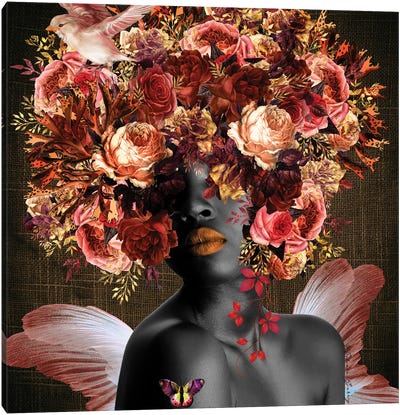 Angel In The Garden - Women In Bloom Canvas Art Print - Floral Portrait Art