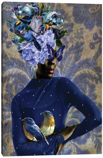 Women In Bloom - Blue Birds Sing Canvas Art Print - Women's Top & Blouse Art