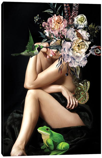 Women In Bloom - Midnight Elevations Canvas Art Print - Floral Portrait Art