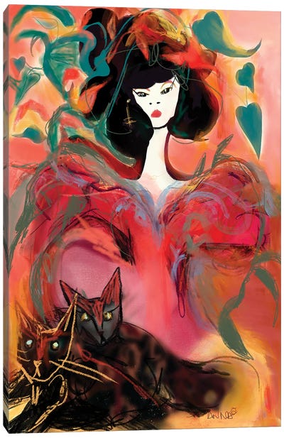 Y2K Chinoiserie Canvas Art Print - Year of the Cat