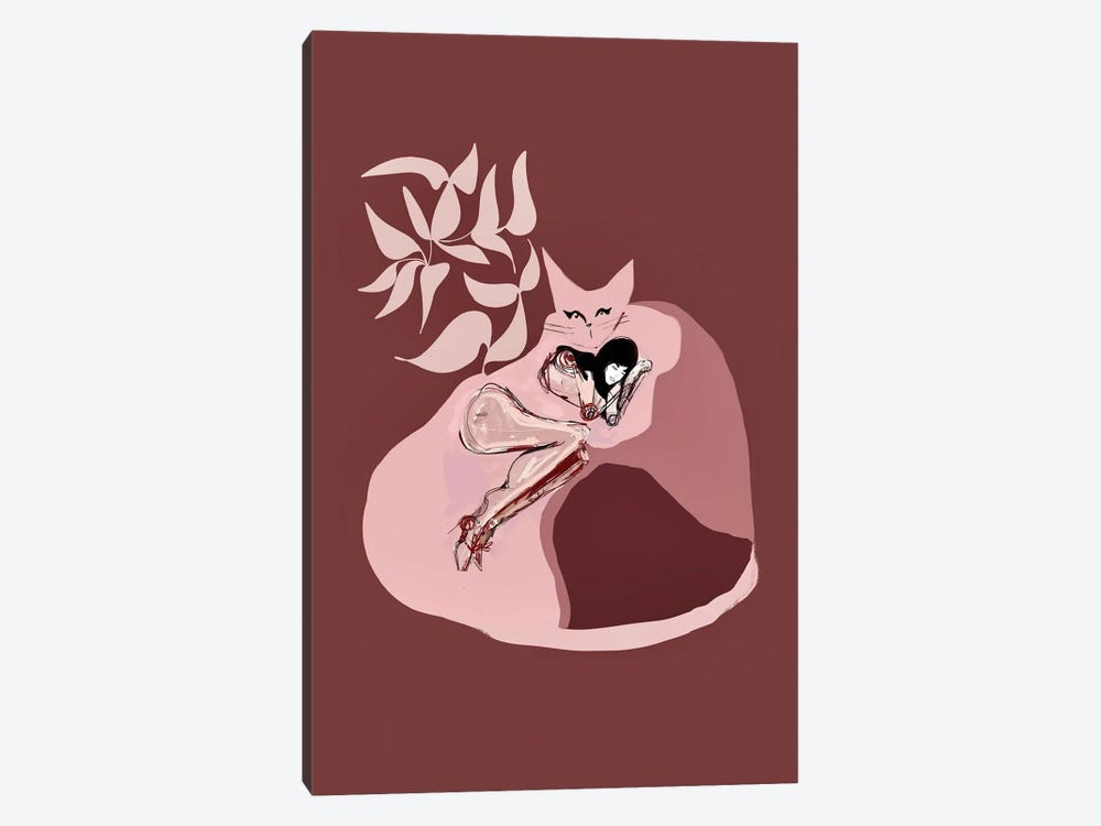 Burgundy Cat Nap by Year of the Cat 1-piece Canvas Wall Art