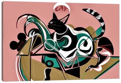 Geometric Pink Cat Canvas Art Print - Year of the Cat