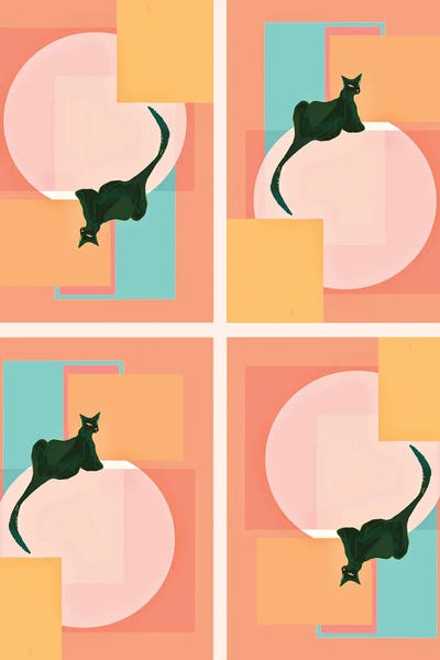 Tangerine Geometric Jaguar by Year of the Cat multi panel art