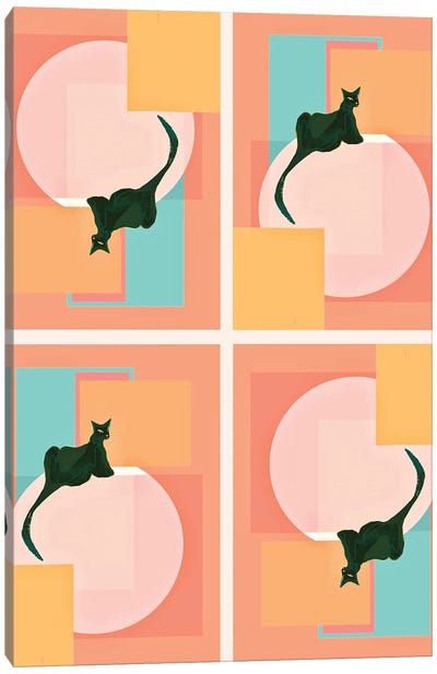 Tangerine Geometric Jaguar Canvas Art Print - Year of the Cat
