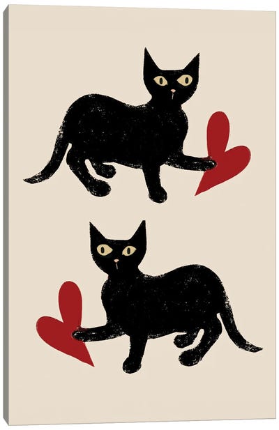 Love Is Simple Canvas Art Print - Black Cat Art