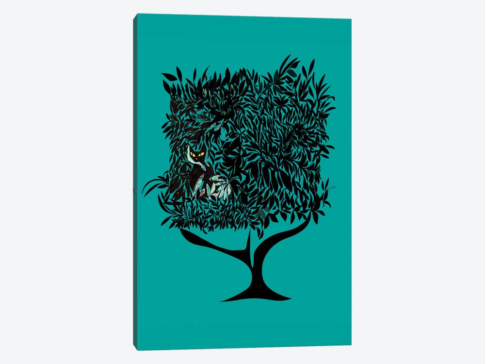 Teal Cat In Tree by Year of the Cat 1-piece Canvas Art Print