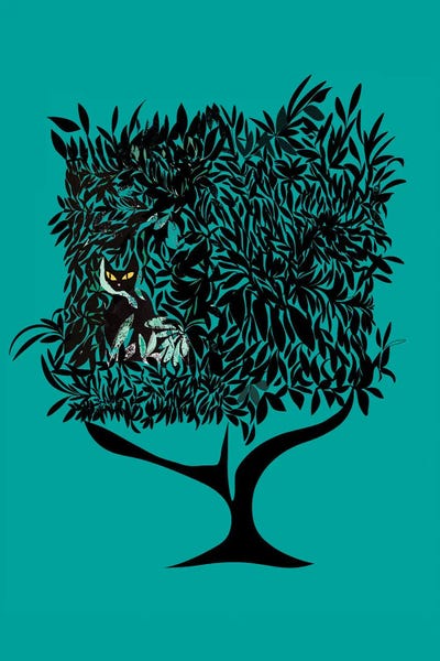 Black Cats: Teal Cat In Tree by Year of the Cat