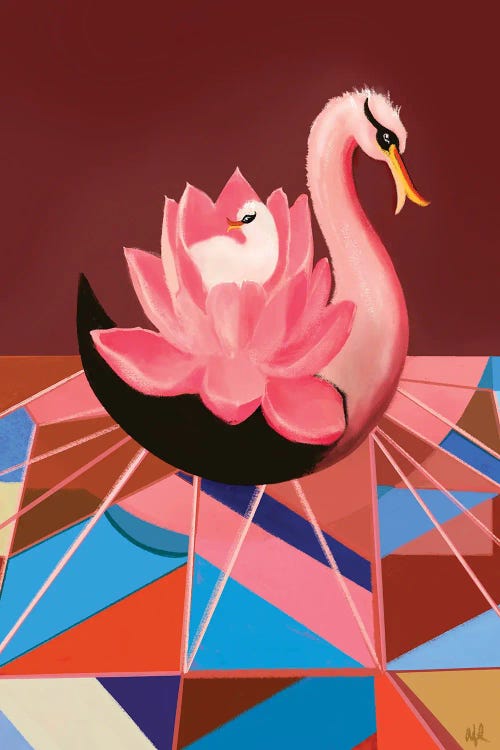 Swan Mama And Lotus by Year of the Cat wall art