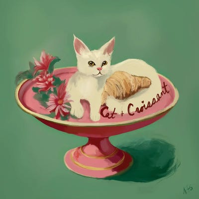 Cat And Croissant by Year of the Cat canvas print