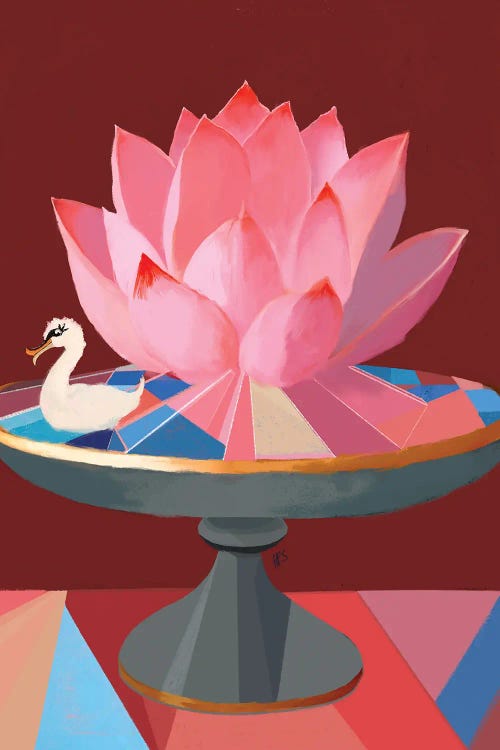 Pink Lotus, Geometric Still Life