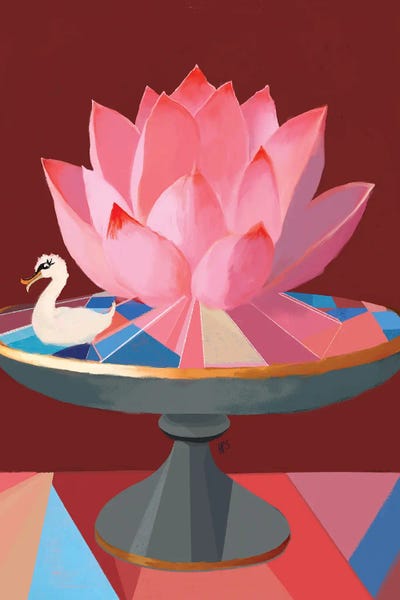 Year of the Cat: Pink Lotus, Geometric Still Life by Year of the Cat