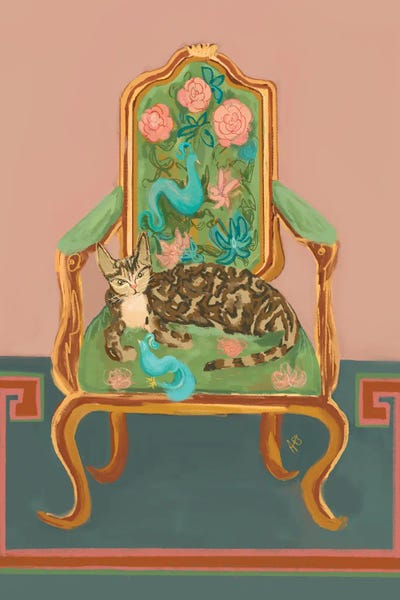 Tabby On Chinoiserie Throne