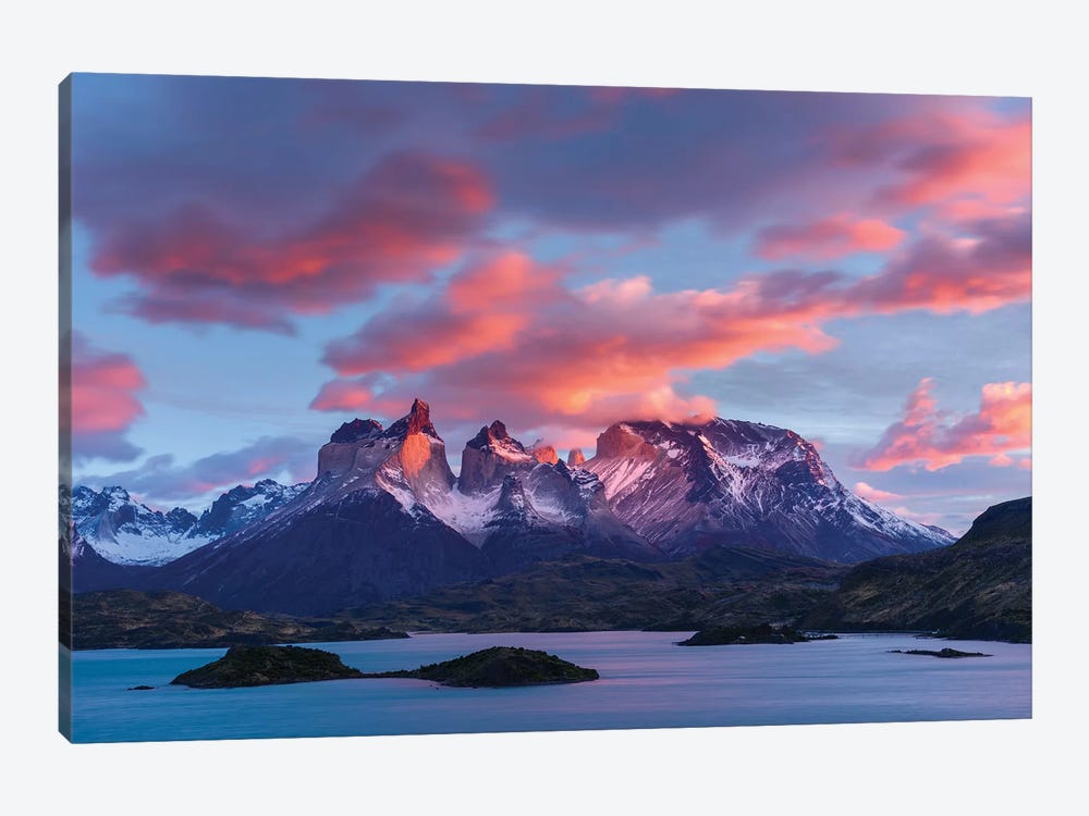 Chile, Torres Del Paine National Park. Sunrise Over The Horns (Cuernos Del Paine) And Lake Pehoe. by Yuri Choufour 1-piece Canvas Art