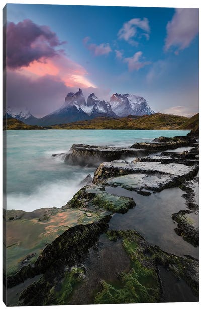 Chile, Torres Del Paine National Park. The Horns (Cuernos Del Paine) From Shoreline Of Lake Pehoe. Canvas Art Print - Yuri Choufour