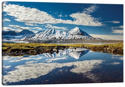 Norway, Svalbard, Spitsbergen. 14Th July Glacier, Mountain And Cloud Reflections. Canvas Art Print - Svalbard