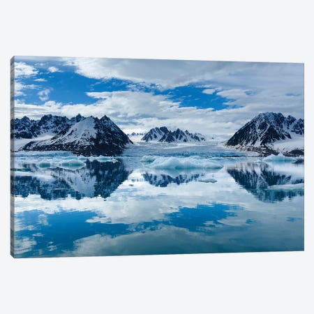 Norway, Svalbard, Spitsbergen. Monacobreen Glacier And Mountain Reflections. Canvas Print #YCH146} by Yuri Choufour Canvas Print