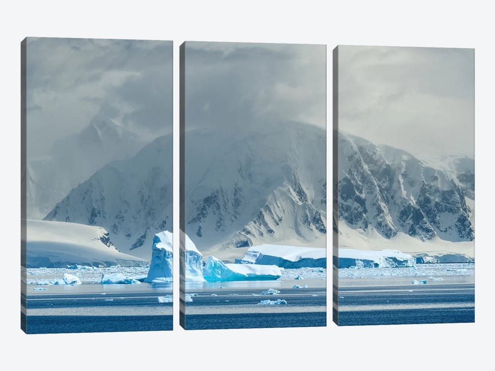 Antarctica, Antarctic Peninsula, Andvord Bay. Iceberg And Mountain Landscape. by Yuri Choufour 3-piece Canvas Artwork