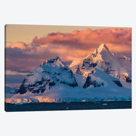 Antarctica, Antarctic Peninsula, Lemaire Channel, Glaciated, Mountain At Sunset. Canvas Print #YCH24} by Yuri Choufour Art Print