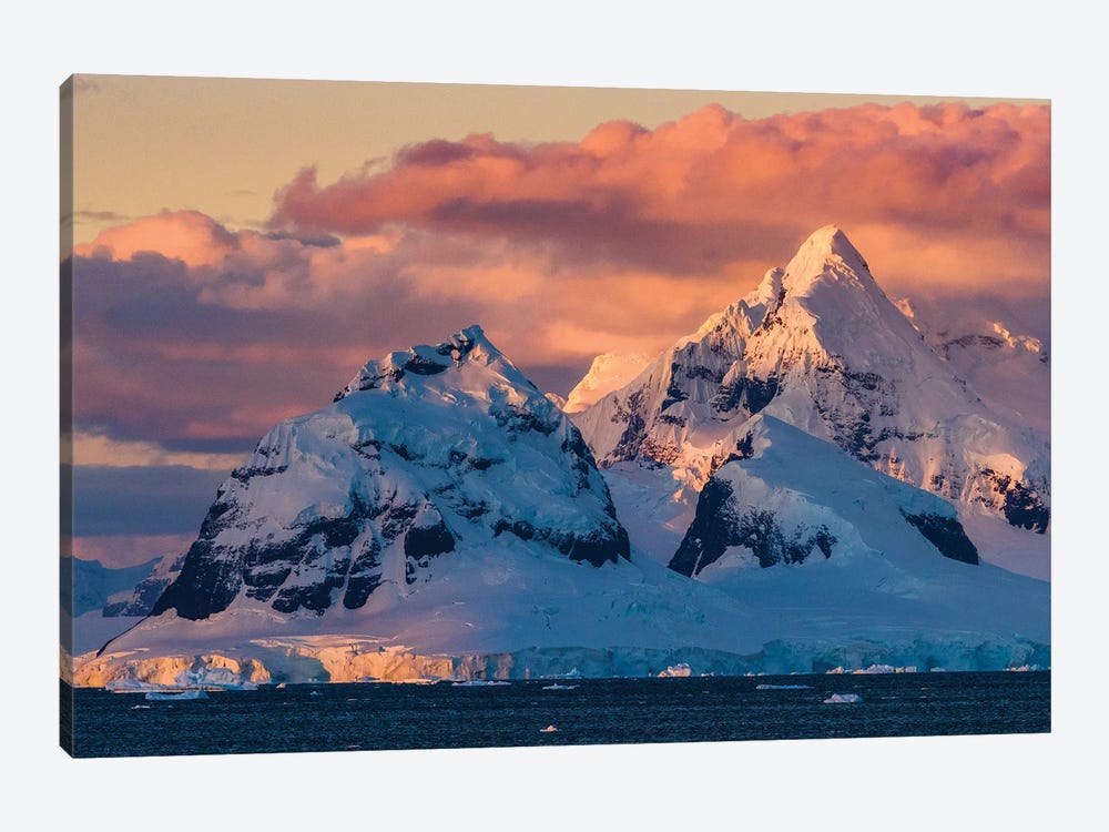Antarctica, Antarctic Peninsula, Lemaire Channel, Glaciated, Mountain At Sunset. by Yuri Choufour 1-piece Canvas Print
