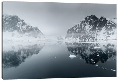 Antarctica, Antarctic Peninsula, Lemaire Channel. Mountain Reflection. Canvas Art Print - Yuri Choufour