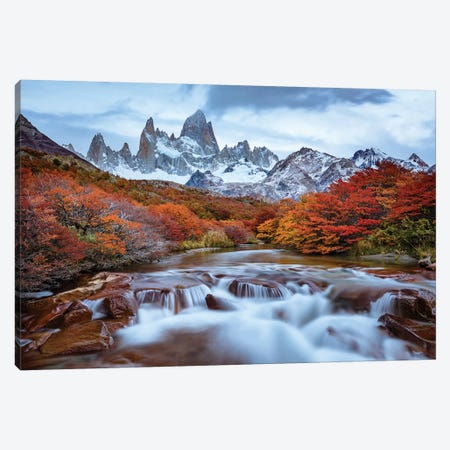 Argentina, Los Glaciares National Park. Mt. Fitz Roy And Lenga Beech Trees In Fall. Canvas Print #YCH32} by Yuri Choufour Canvas Art Print