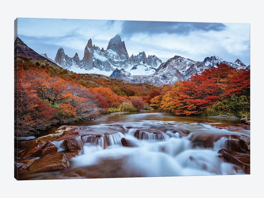 Argentina, Los Glaciares National Park. Mt. Fitz Roy And Lenga Beech Trees In Fall. by Yuri Choufour 1-piece Canvas Wall Art