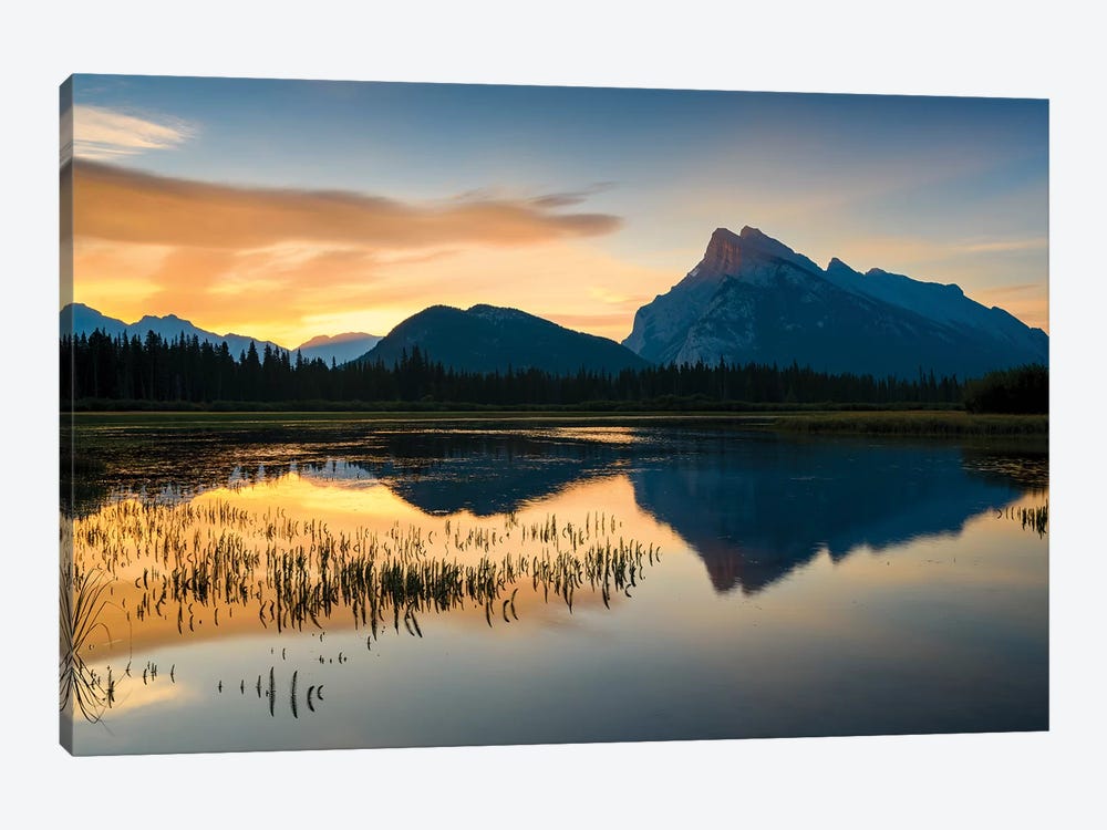 Canada, Alberta, Banff, Vermillion Lakes, Mount Rundle Sunrise Reflection. by Yuri Choufour 1-piece Canvas Print
