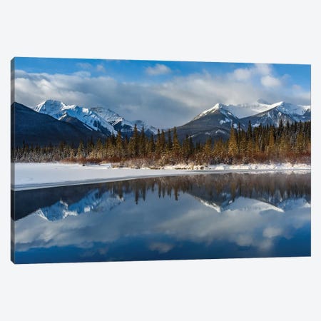 Canada, Alberta, Banff. Vermillion Lakes With Mountain Reflection In Winter. Canvas Print #YCH38} by Yuri Choufour Art Print