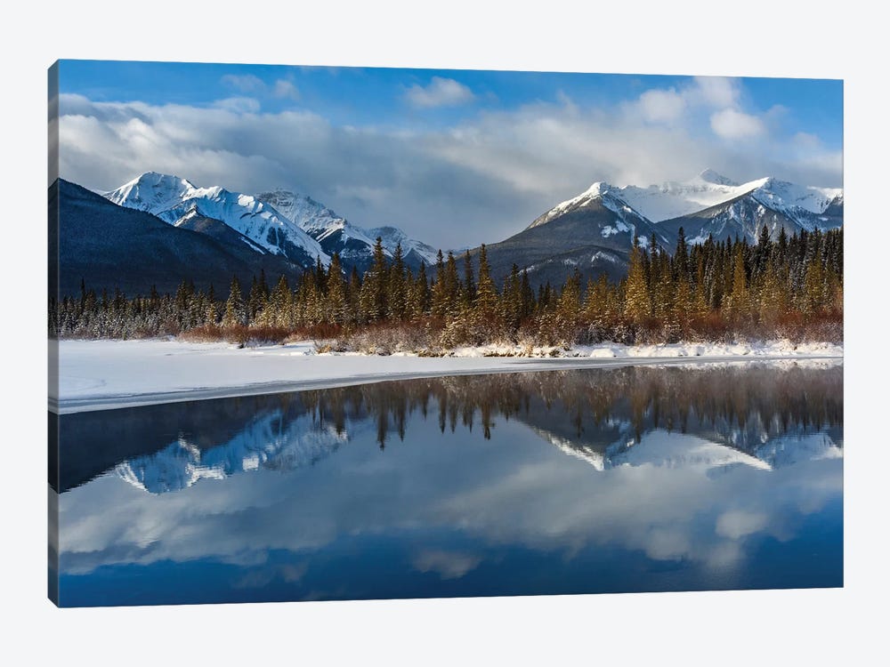 Canada, Alberta, Banff. Vermillion Lakes With Mountain Reflection In Winter. by Yuri Choufour 1-piece Canvas Art