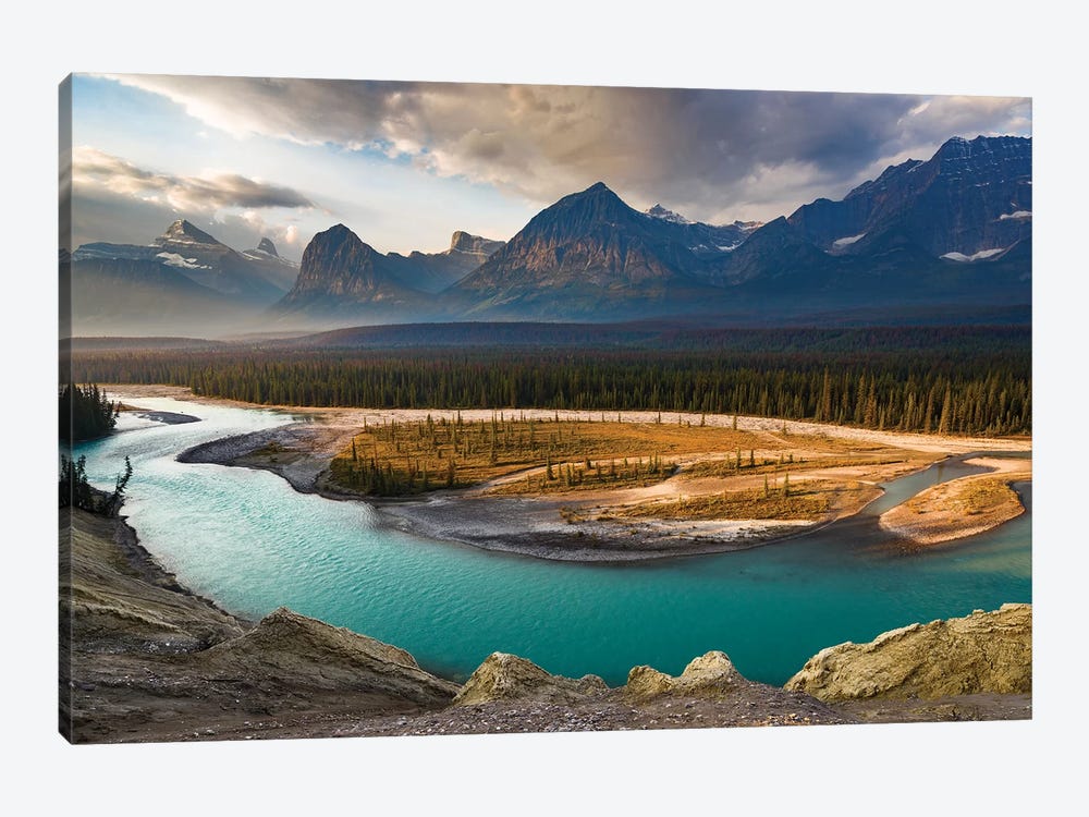 Canada, Alberta, Jasper National Park. Athabasca River Valley At First Light. by Yuri Choufour 1-piece Canvas Print