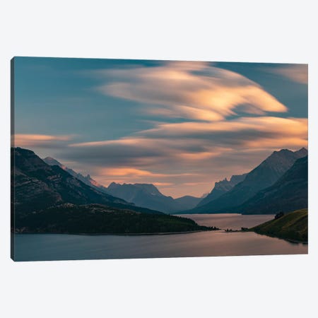 Canada, Alberta, Waterton Lakes National Park. Sunset Over Waterton Lake. Canvas Print #YCH45} by Yuri Choufour Canvas Print