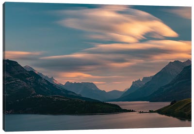 Canada, Alberta, Waterton Lakes National Park. Sunset Over Waterton Lake. Canvas Art Print - Yuri Choufour