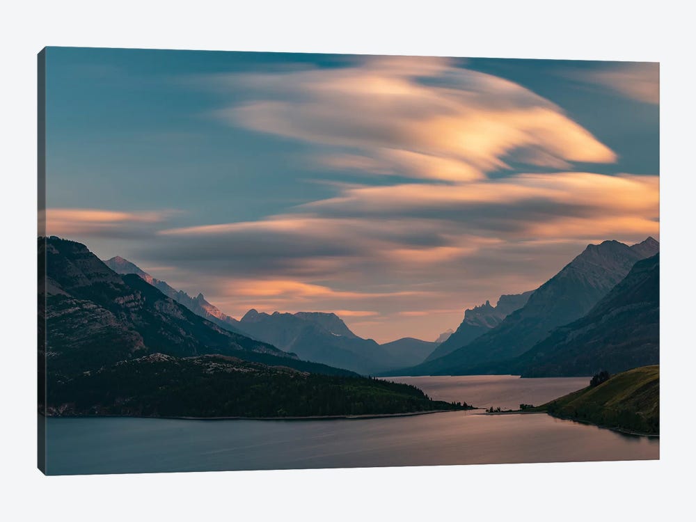 Canada, Alberta, Waterton Lakes National Park. Sunset Over Waterton Lake. by Yuri Choufour 1-piece Canvas Wall Art